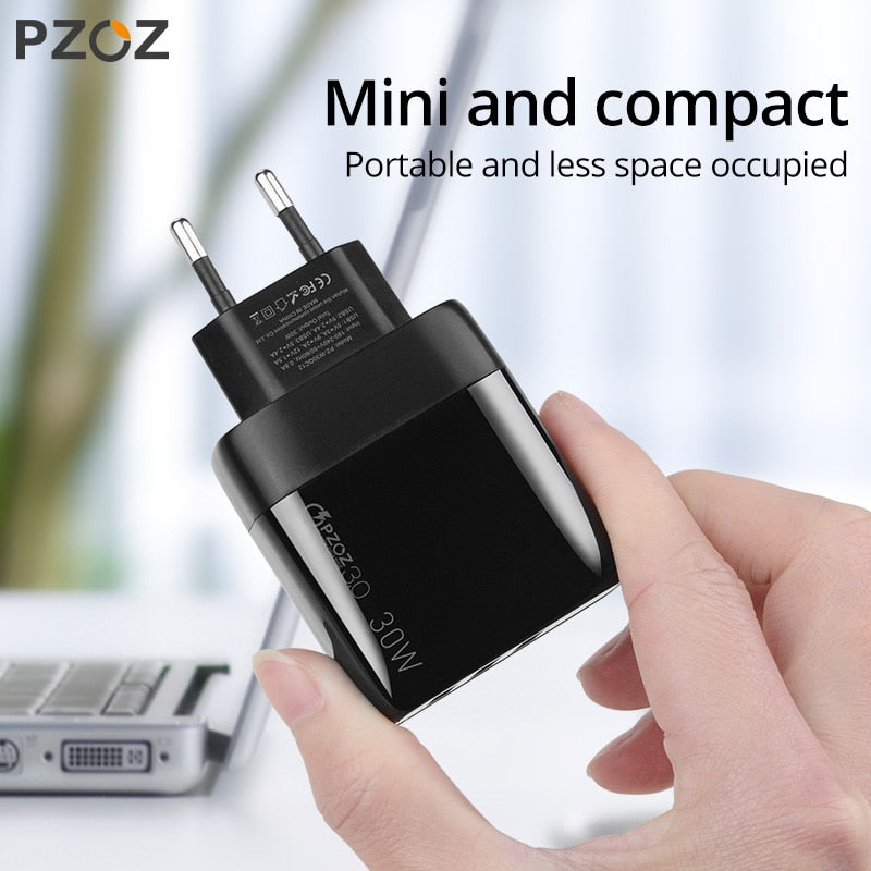 PZOZ USB Type C Charger 30W Fast Charging QC 3.0 PD 20W Quick Charge LED Display