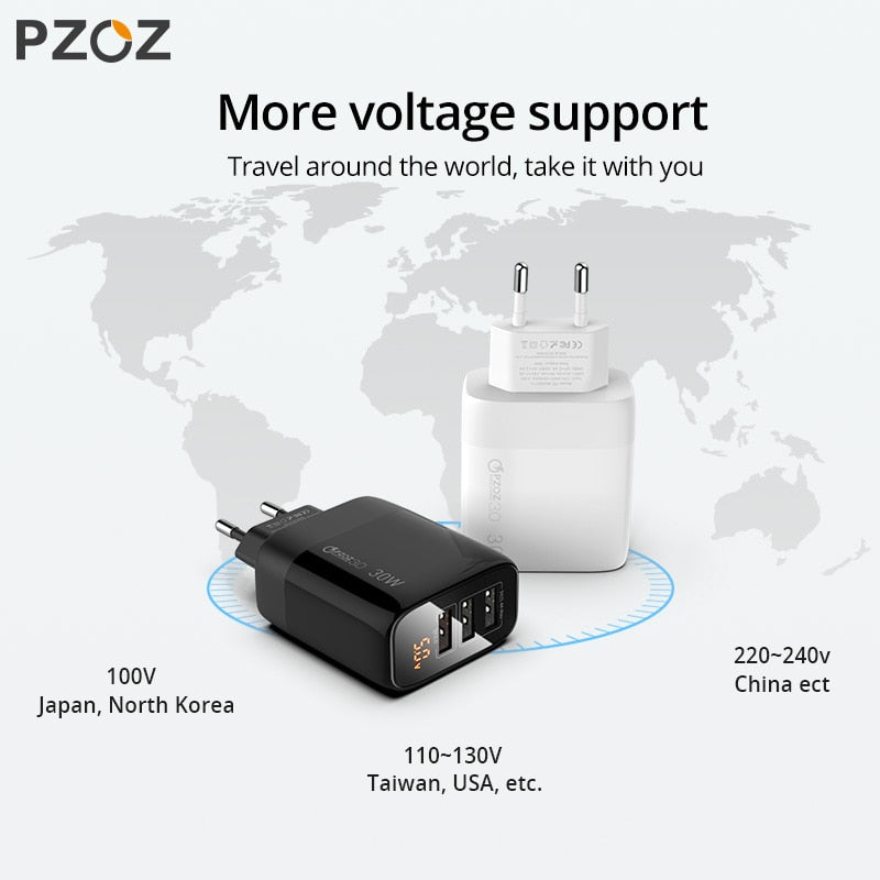 PZOZ USB Type C Charger 30W Fast Charging QC 3.0 PD 20W Quick Charge LED Display