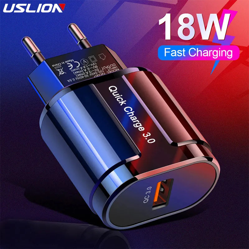 USLION Quick Charge QC 3.0 USB US EU Charger Universal Mobile Phone Charger Wall Fast Charging Adapter For IOS e Android