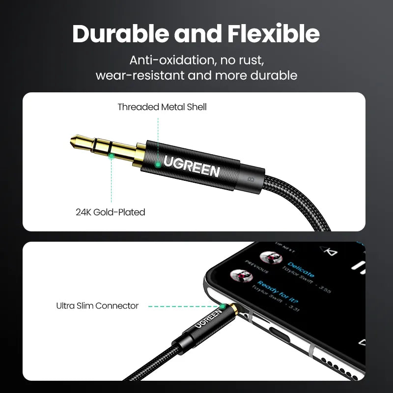 Ugreen Aux Cable Jack 3.5mm Audio Cable for iPhone 3.5 mm Male Cable Aux for Computer Headphone Xiaomi Laptop Car 3.5 Jack Cable