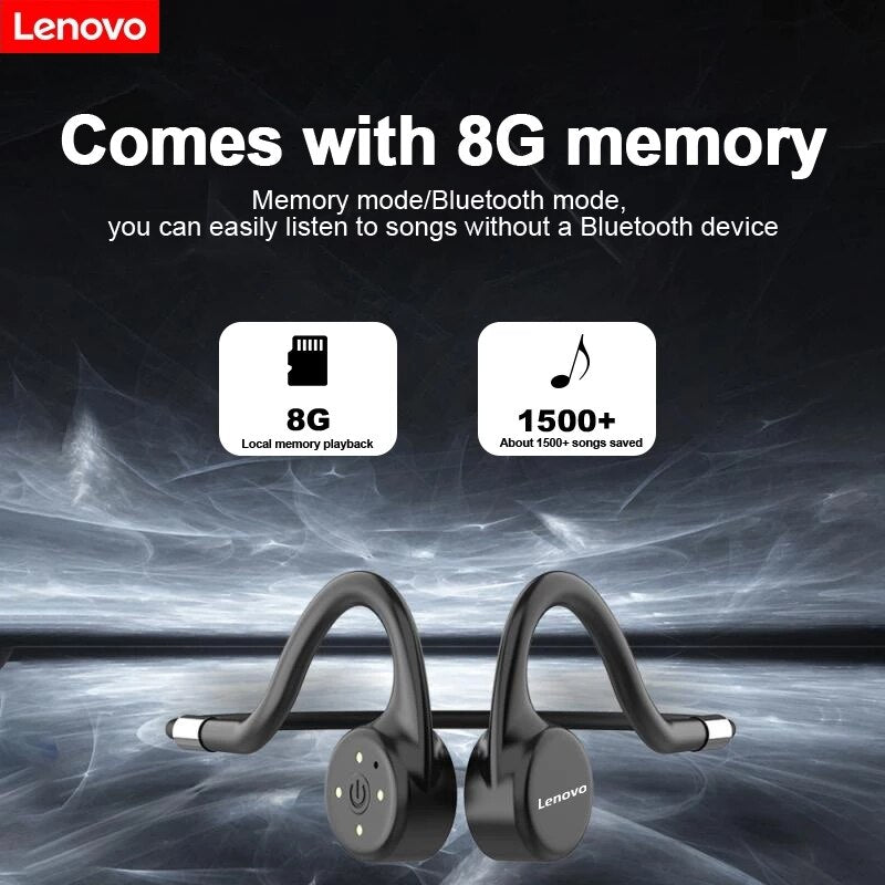 Lenovo X5 Bone Conduction Headphones IPX8 Waterproof Headset Built in 8GB Memory Wireless Bluetooth 5.0 Compatible Earphones