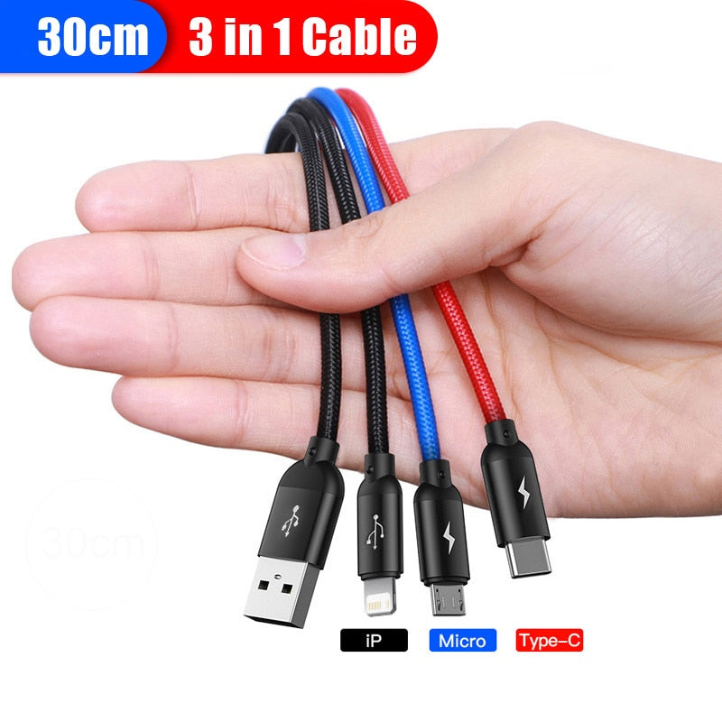 Baseus 3 in 1 USB Cable Type C Cable for Samsung Xiaomi Mi 4 in 1 Cable for iPhone 14 13 12 X 11 Pro Max Charger Micro USB Cable