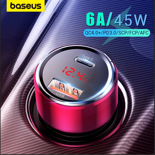 Baseus 45W Car Charger QC 4.0 3.0 For Xiaomi Huawei Supercharge SCP Samsung AFC Quick Charge Fast PD USB C